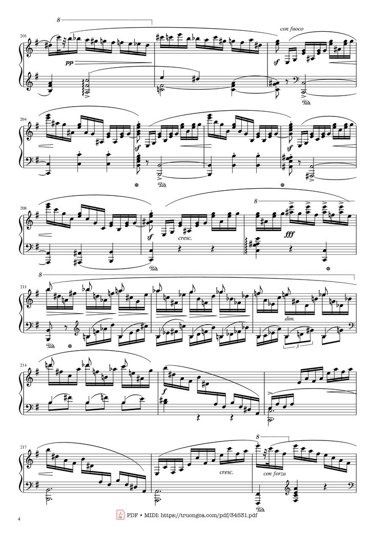 Page 4 of the piano sheet music PDF Piano - Chopin Concerto No.1, Op.11, Allegro Maestoso Piano by Frédéric Chopin