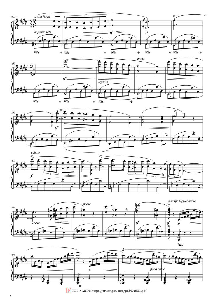 Page 6 of the piano sheet music PDF Piano - Chopin Concerto No.1, Op.11, Allegro Maestoso Piano by Frédéric Chopin