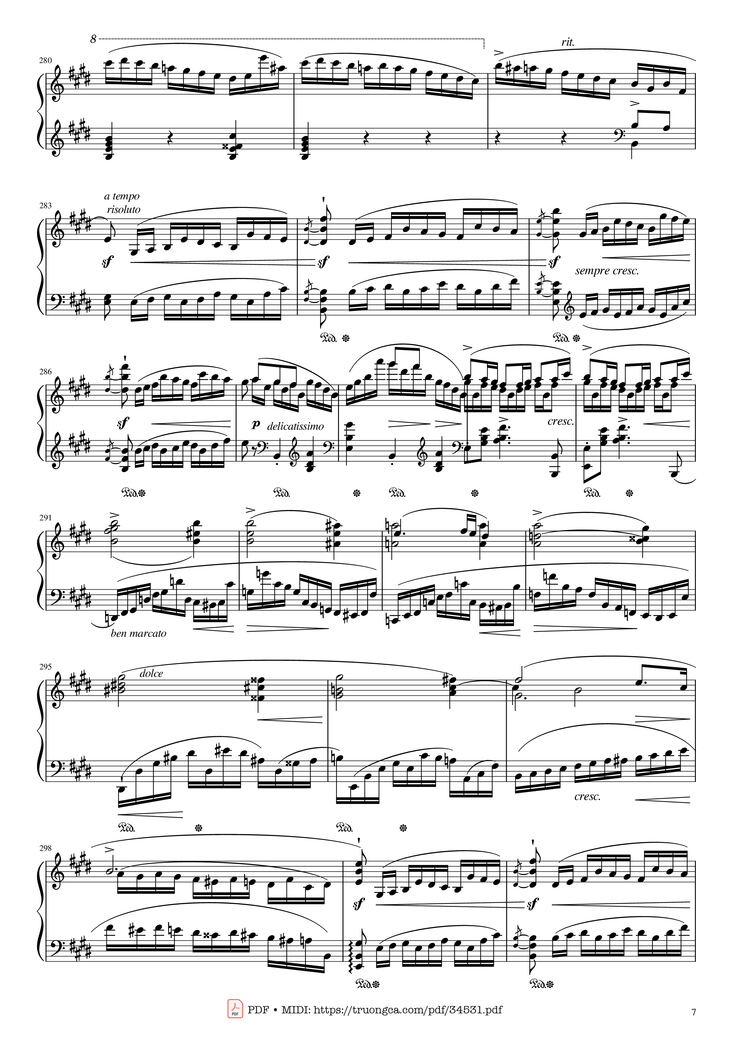 Page 7 of the piano sheet music PDF Piano - Chopin Concerto No.1, Op.11, Allegro Maestoso Piano by Frédéric Chopin
