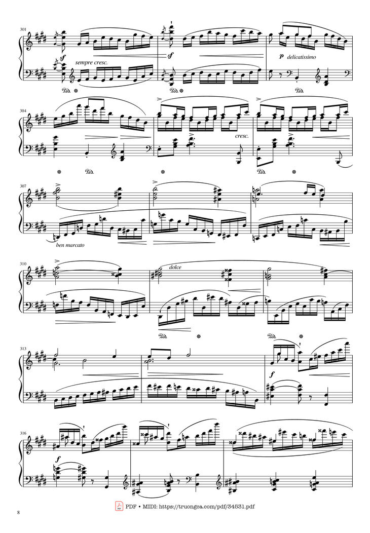 Page 8 of the piano sheet music PDF Piano - Chopin Concerto No.1, Op.11, Allegro Maestoso Piano by Frédéric Chopin