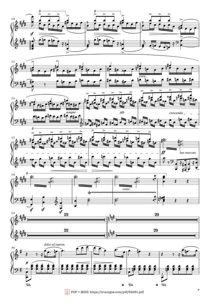 Page 9 of the piano sheet music PDF Piano - Chopin Concerto No.1, Op.11, Allegro Maestoso Piano by Frédéric Chopin