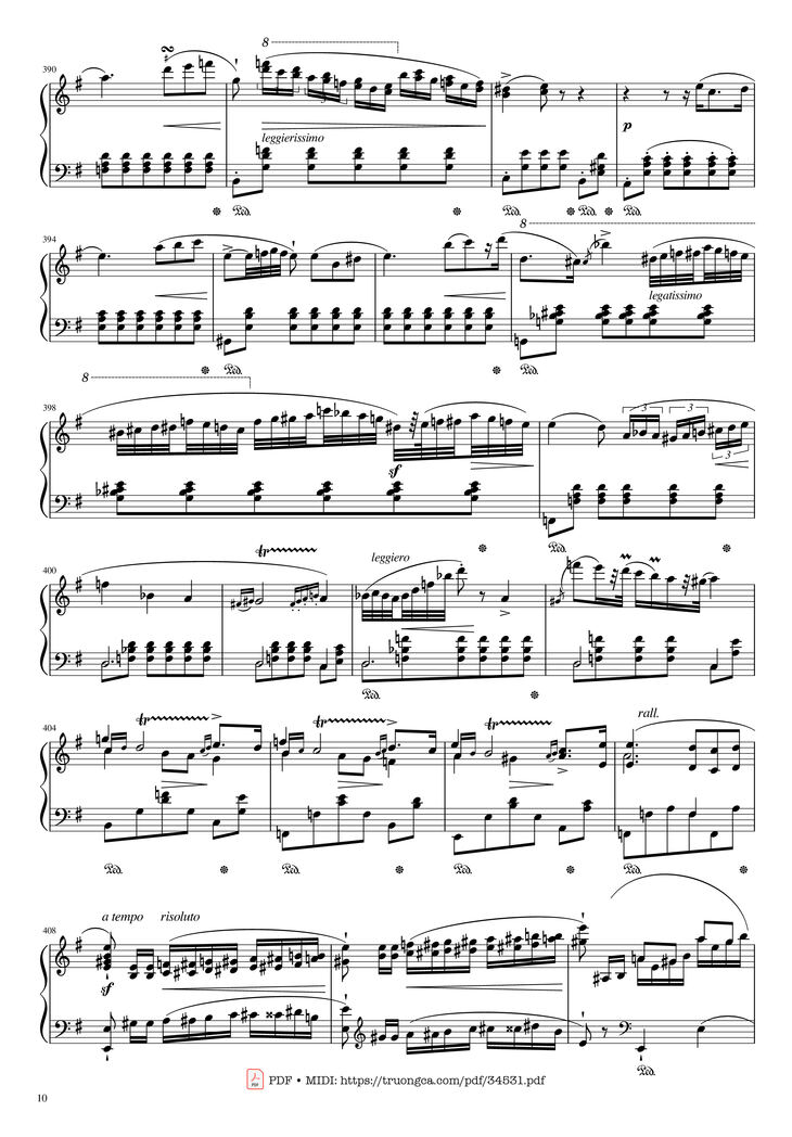 Page 10 of the piano sheet music PDF Piano - Chopin Concerto No.1, Op.11, Allegro Maestoso Piano by Frédéric Chopin