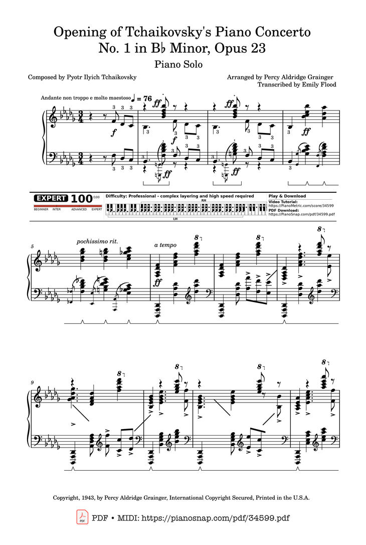 Page 1 of the piano sheet music PDF Piano - Tchaikovsky