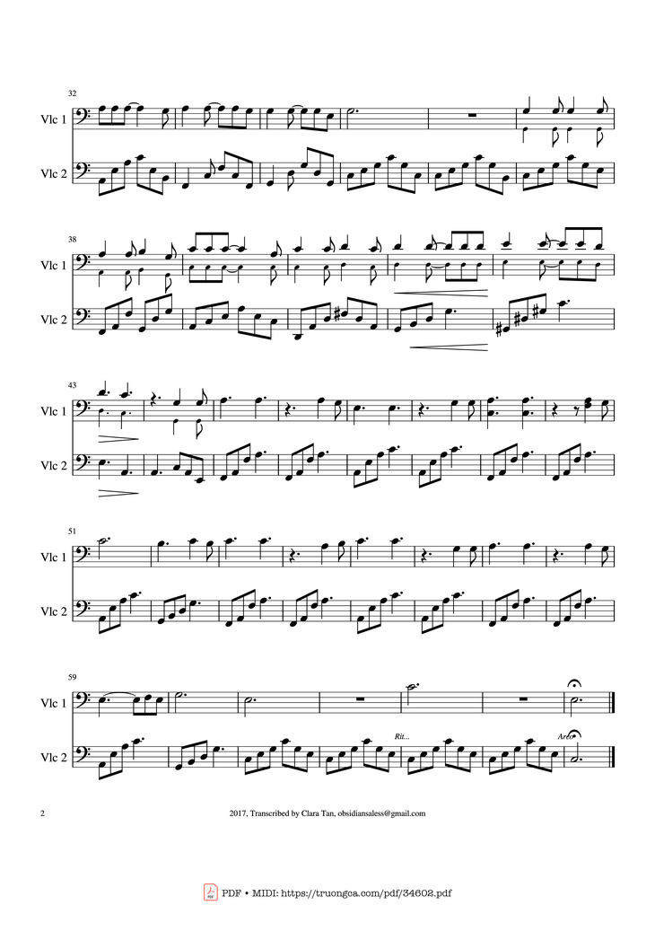 Page 2 of the piano sheet music PDF - Hallelujah For 2 cellos by Leonard Cohen