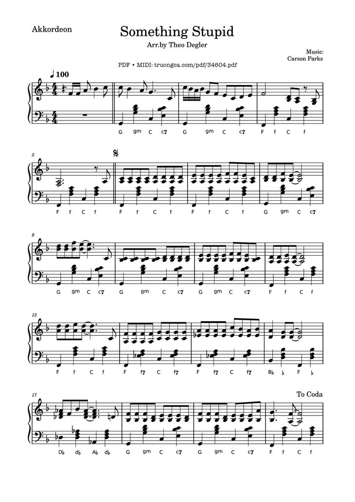 Page 1 of the piano sheet music PDF Piano - Something Stupid Piano by Carson Parks