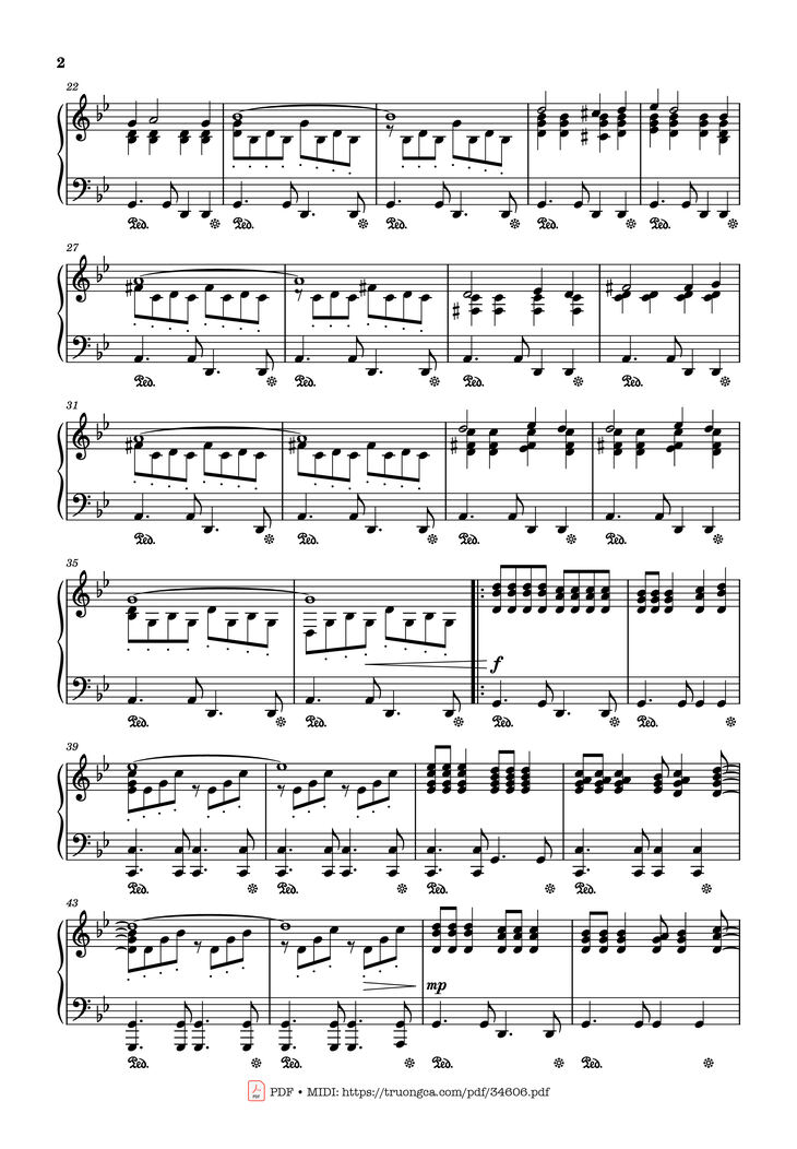 Page 2 of the piano sheet music PDF Piano - Million Roses (Миллион алых роз) Piano by Raimonds Pauls