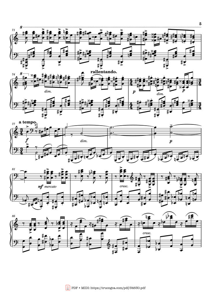 Page 5 of the piano sheet music PDF Piano - Rachmaninov Etude Tableau op. 39 no. 6 Piano by Sergei Rachmaninoff