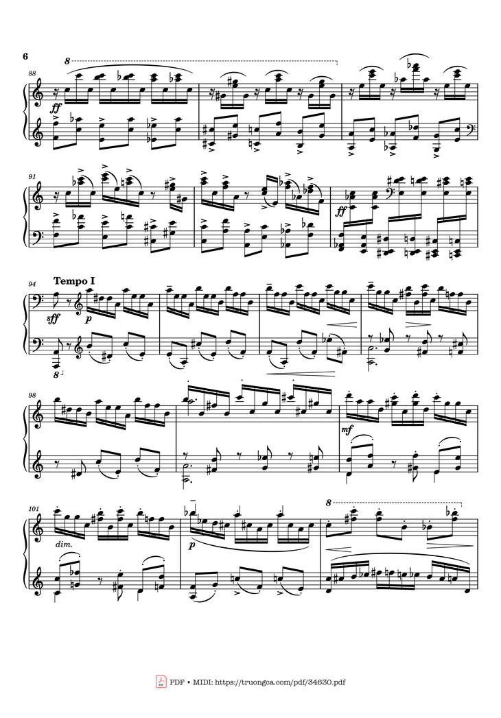 Page 6 of the piano sheet music PDF Piano - Rachmaninov Etude Tableau op. 39 no. 6 Piano by Sergei Rachmaninoff