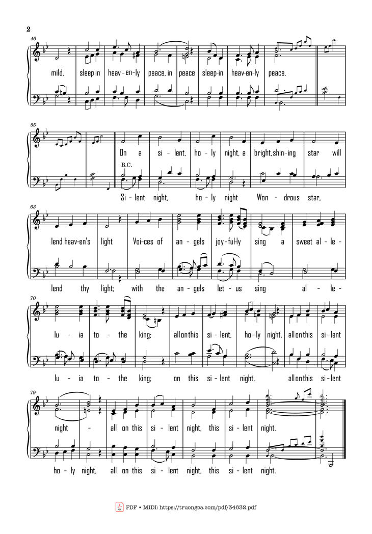 Page 2 of the piano sheet music PDF - All On a Silent Night Piano by Becki Slagle Mayo