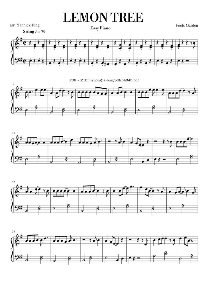 Page 1 of the piano sheet music PDF Piano - Lemon Tree Piano EASY by Fools Garden