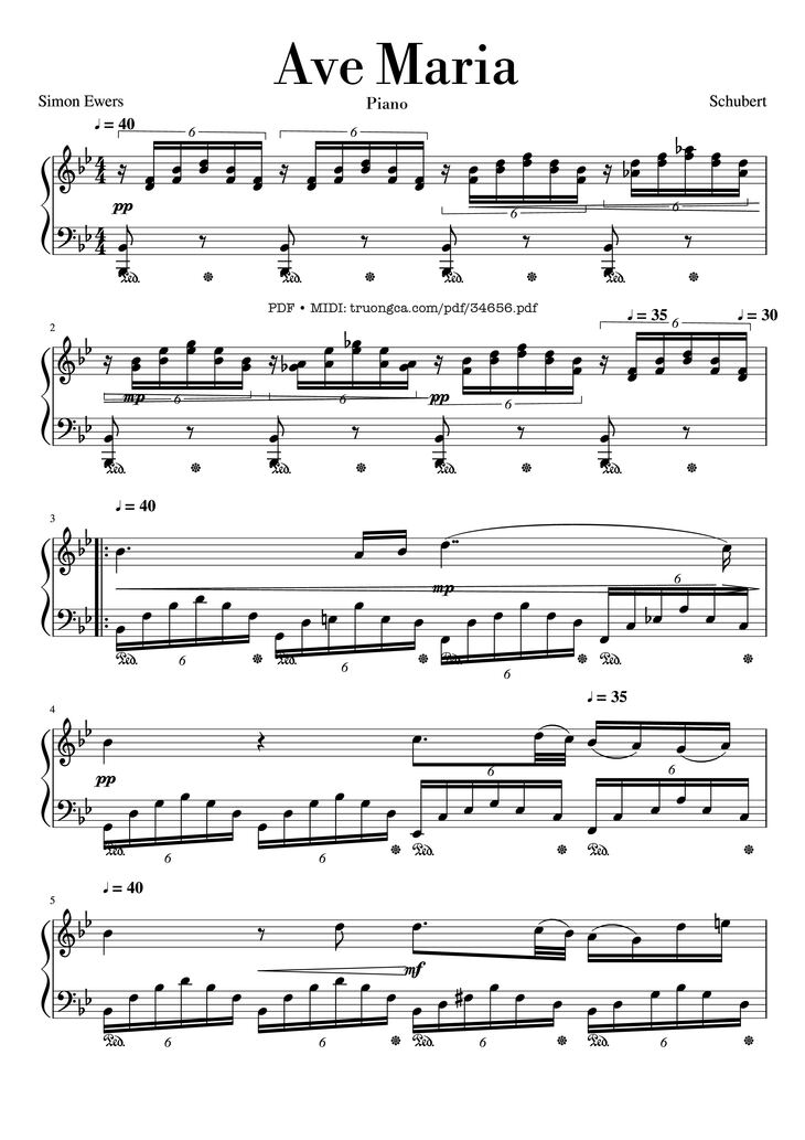 Page 1 of the piano sheet music PDF Piano - Ave Maria - Schubert, Piano by Franz Schubert