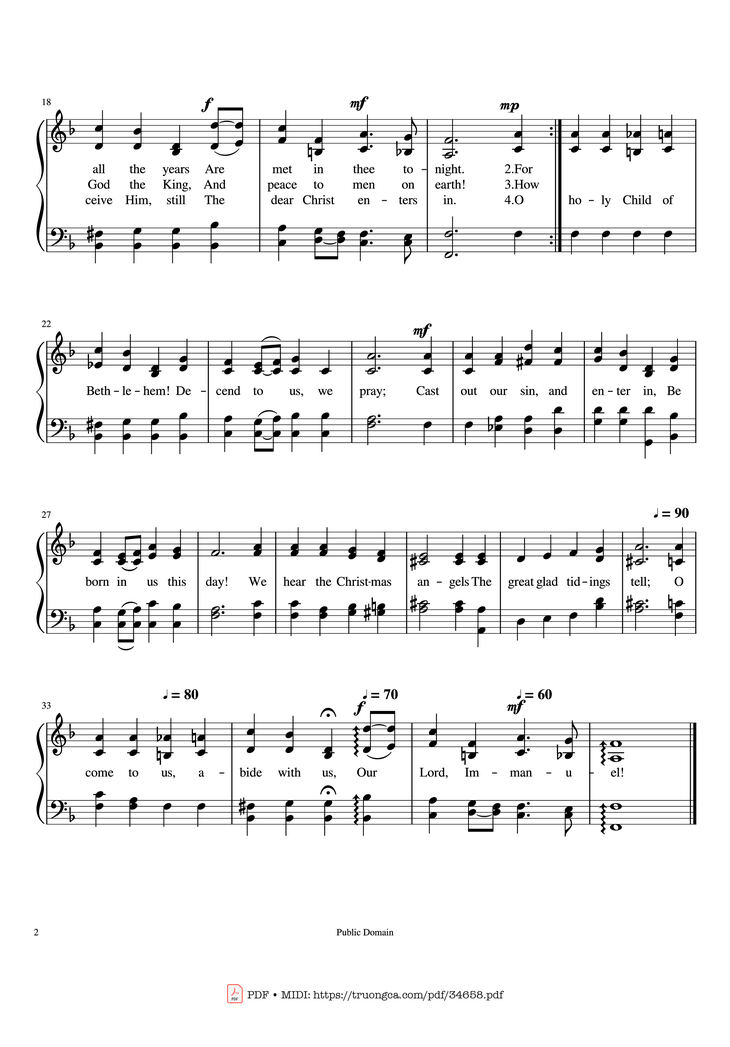 Page 2 of the piano sheet music PDF - O Little Town of Bethlehem (ST. LOUIS) Piano by Phillips Brooks