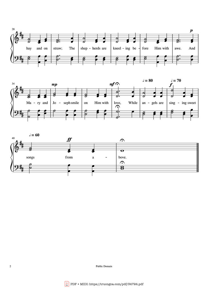 Page 2 of the piano sheet music PDF - O Come, Little Children Piano by Johann A.P. Schulz