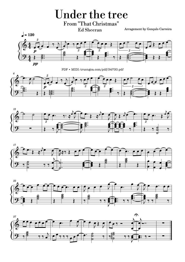 Page 1 of the piano sheet music PDF Piano - Under the tree Piano (That Christmas) by Ed Sheeran