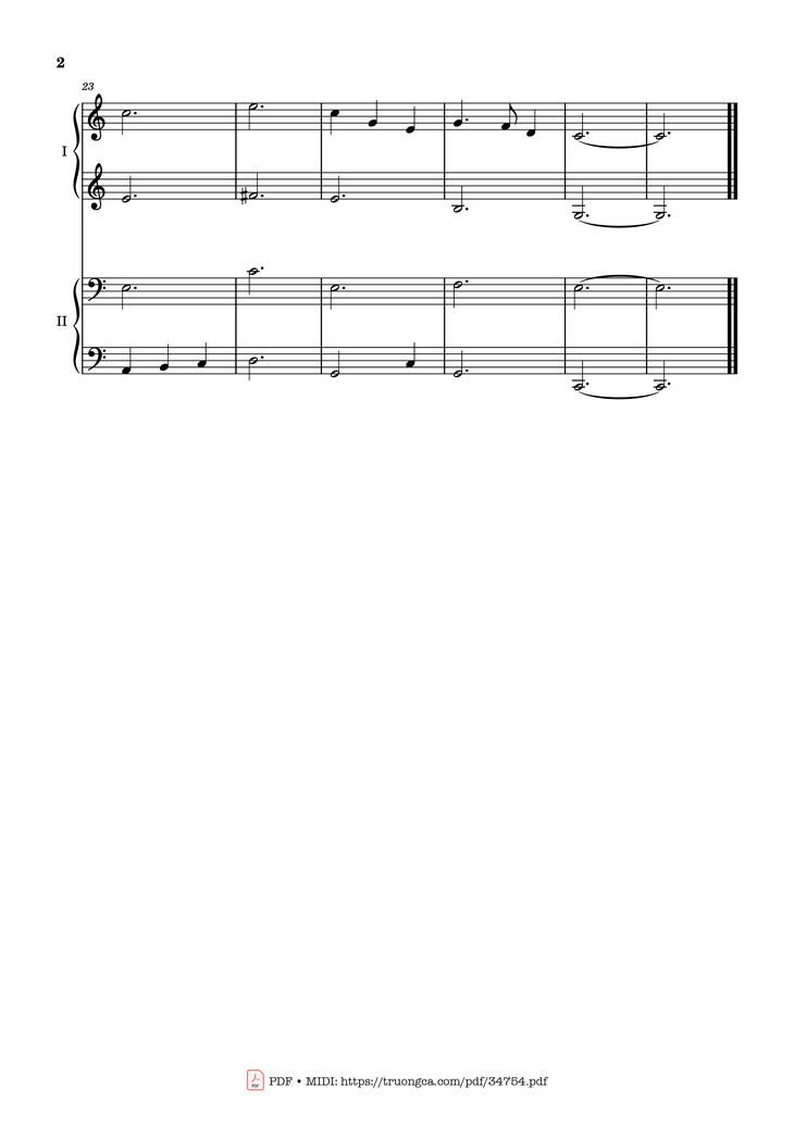 Page 2 of the piano sheet music PDF Piano - Silent Night, Stille Nacht Piano 4 Hands by Franz Xaver Gruber