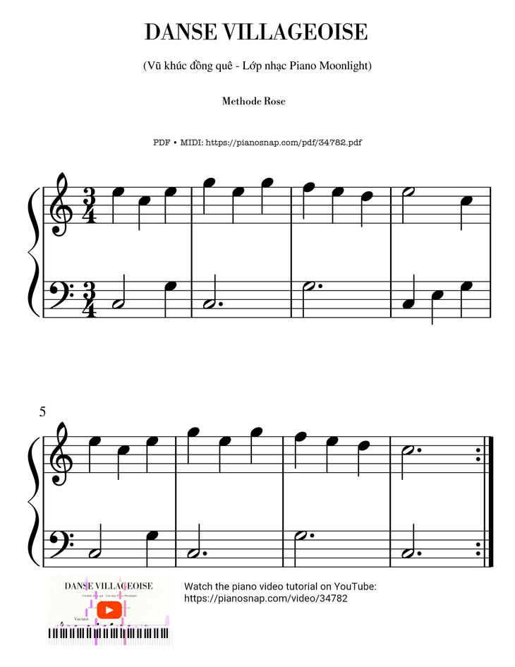 Page 1 of the piano sheet music PDF Piano - Danse Villageoise by Methode Rose
