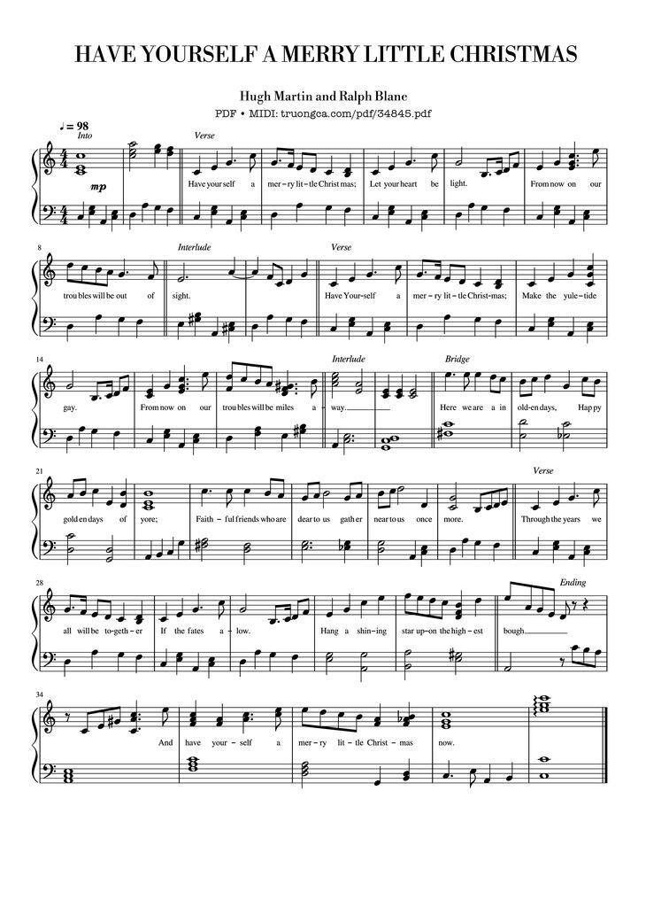 Page 1 of the piano sheet music PDF Piano - Have Yourself A Merry Little Christmas Piano by Hugh Martin and Ralph Blane