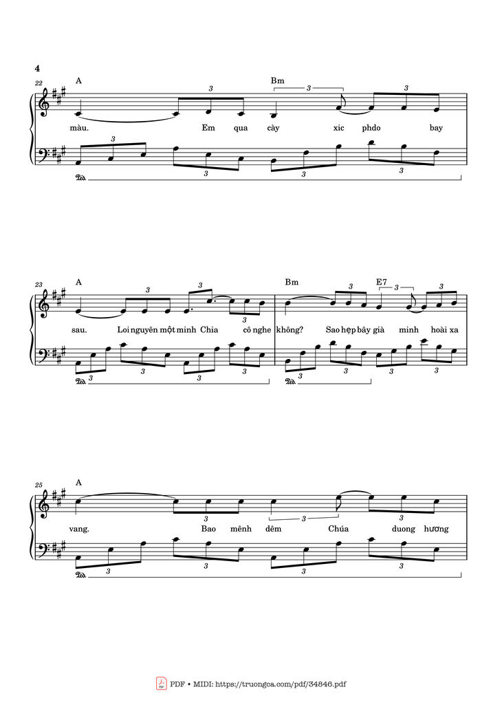 Page 4 of the piano sheet music PDF Piano - Bài Thánh Ca Buồn Piano by Nguyễn Vũ