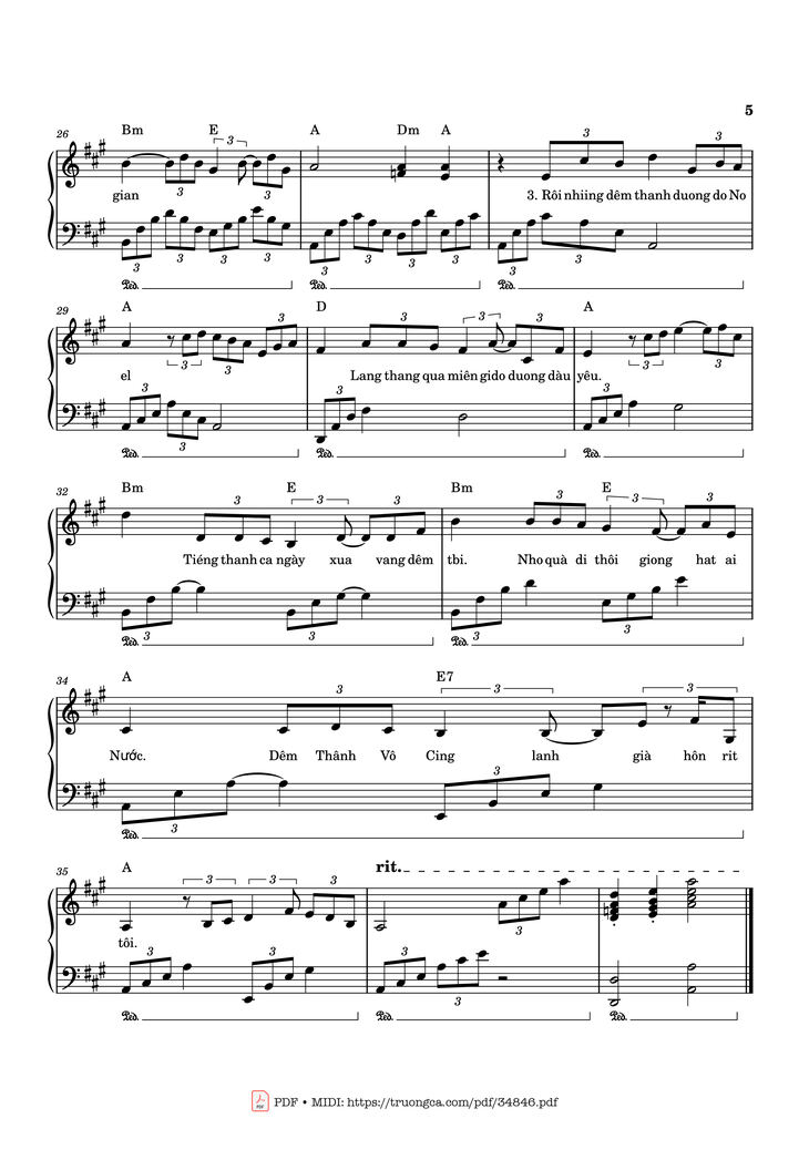 Page 5 of the piano sheet music PDF Piano - Bài Thánh Ca Buồn Piano by Nguyễn Vũ