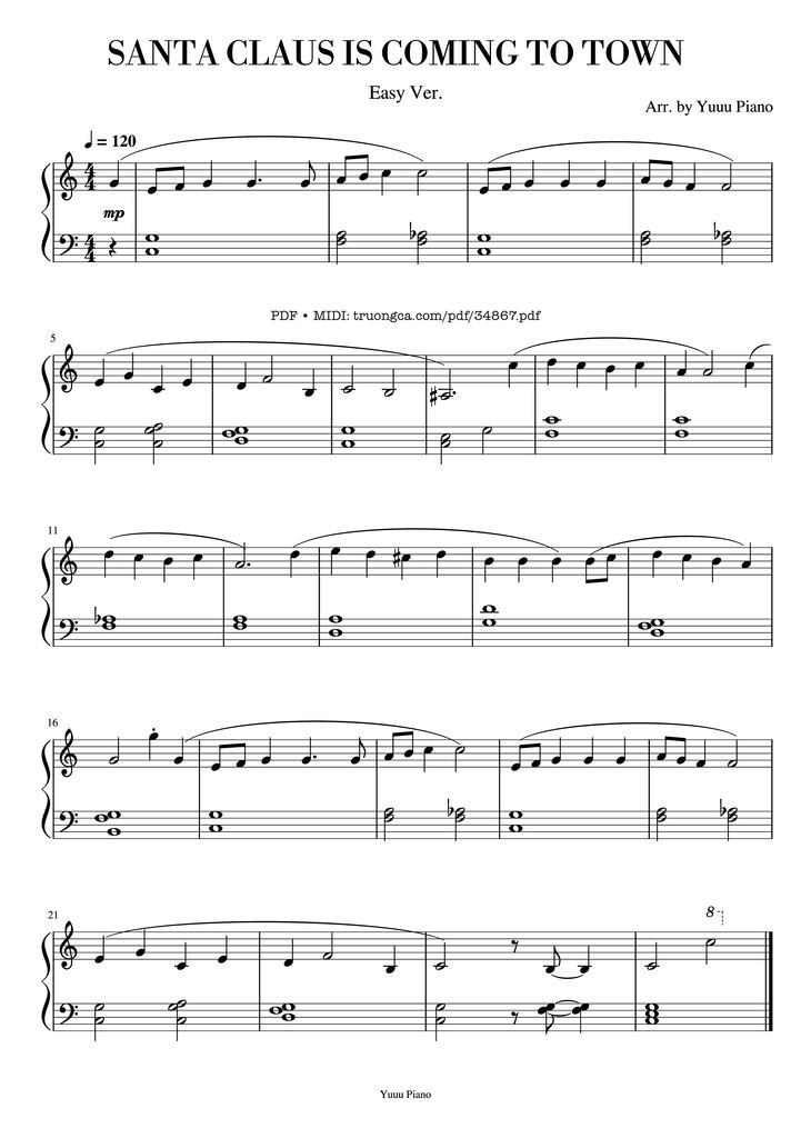 Page 1 of the piano sheet music PDF Piano - Santa Claus is coming to town Piano EASY by Haven Gillespie
