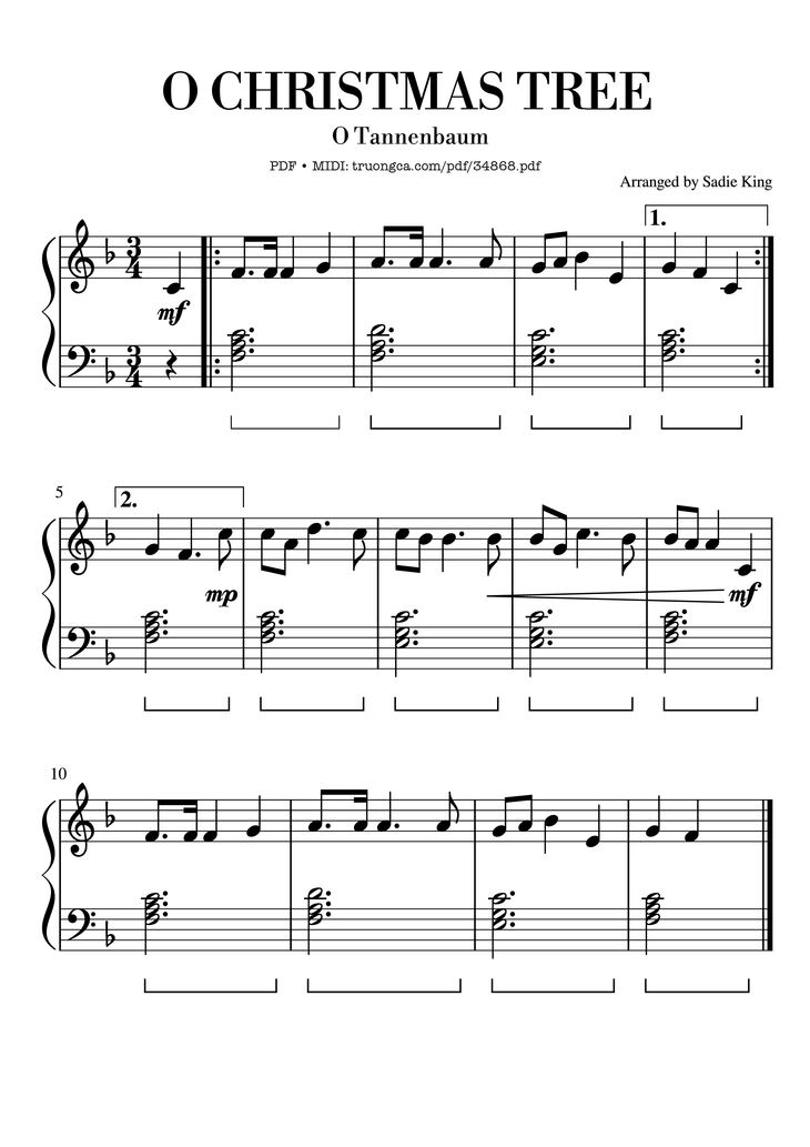 Page 1 of the piano sheet music PDF Piano - O Christmas Tree Piano Easy by Ernst Anschutz