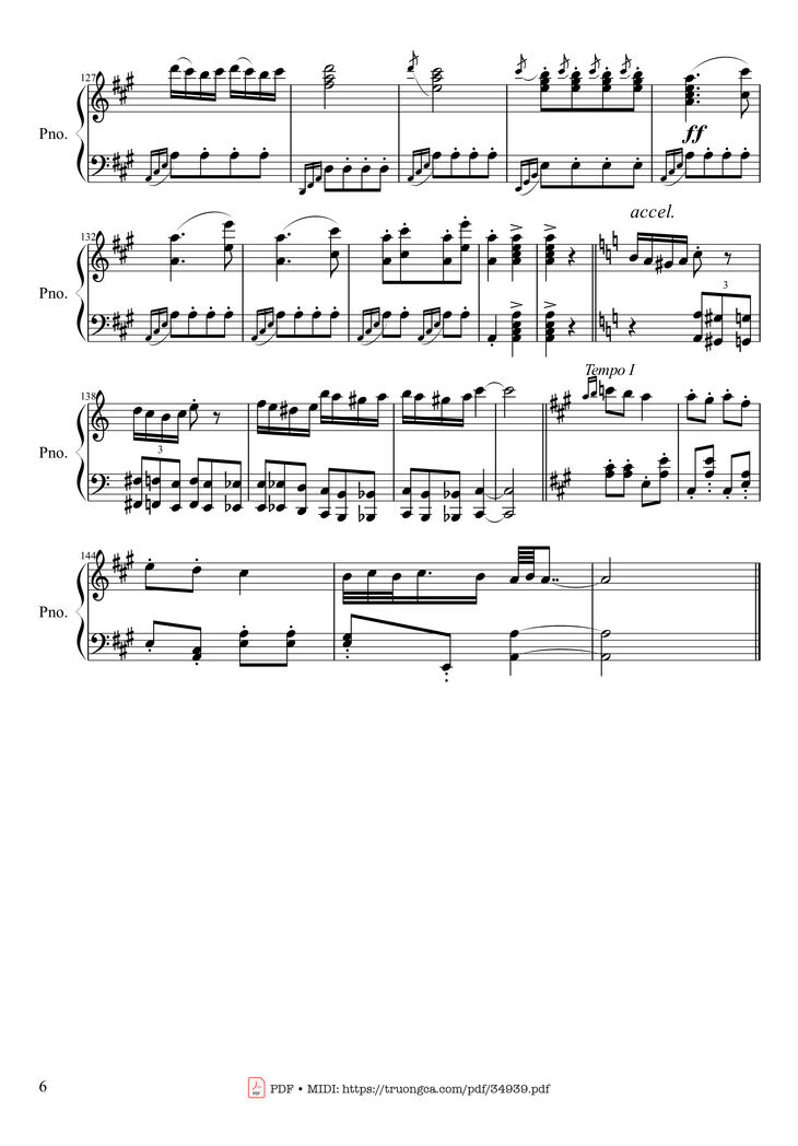 Page 6 of the piano sheet music PDF Piano - Rondo Alla Turca (Turkish March) Piano by Wolfgang Amadeus Mozart