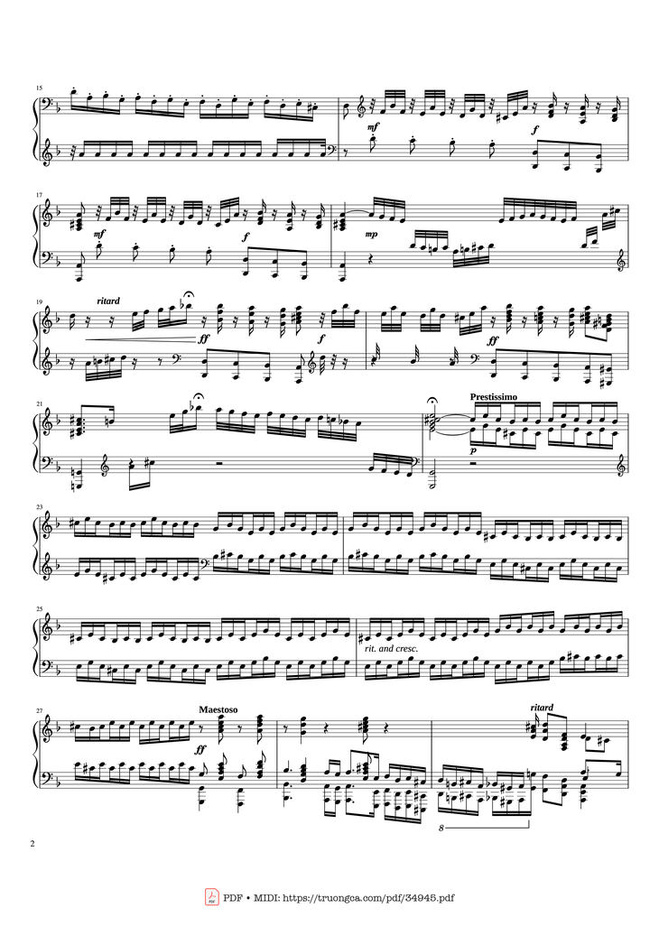Page 2 of the piano sheet music PDF Piano - Toccata and Fugue in D Minor Piano by Johann Sebastian Bach