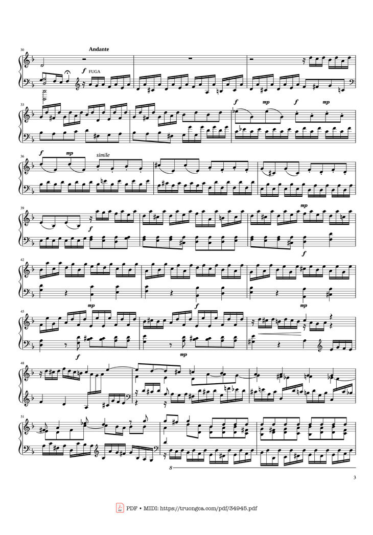 Page 3 of the piano sheet music PDF Piano - Toccata and Fugue in D Minor Piano by Johann Sebastian Bach