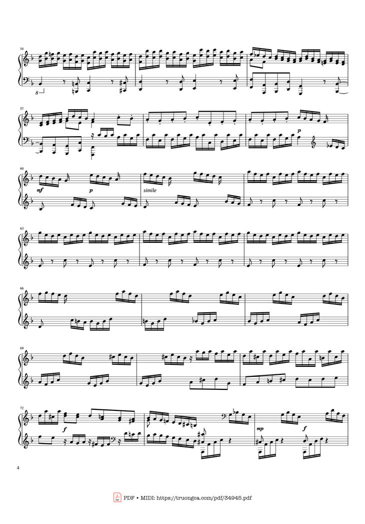 Page 4 of the piano sheet music PDF Piano - Toccata and Fugue in D Minor Piano by Johann Sebastian Bach