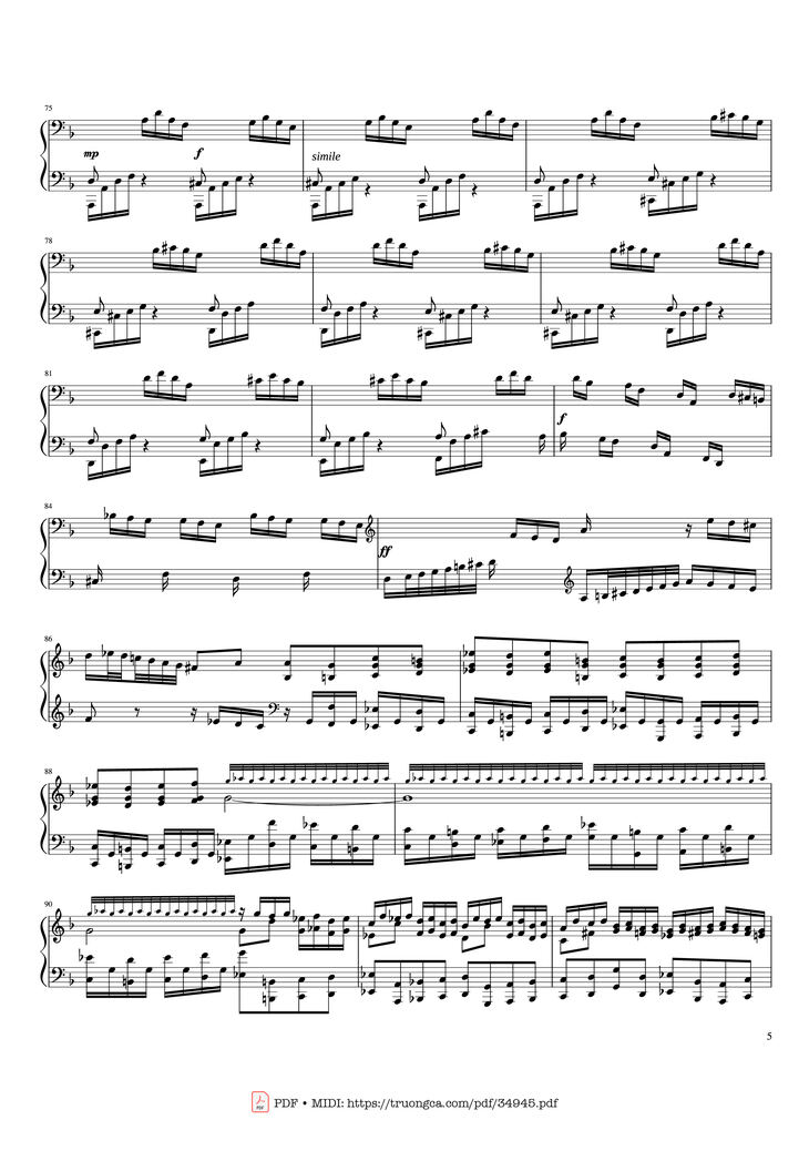 Page 5 of the piano sheet music PDF Piano - Toccata and Fugue in D Minor Piano by Johann Sebastian Bach