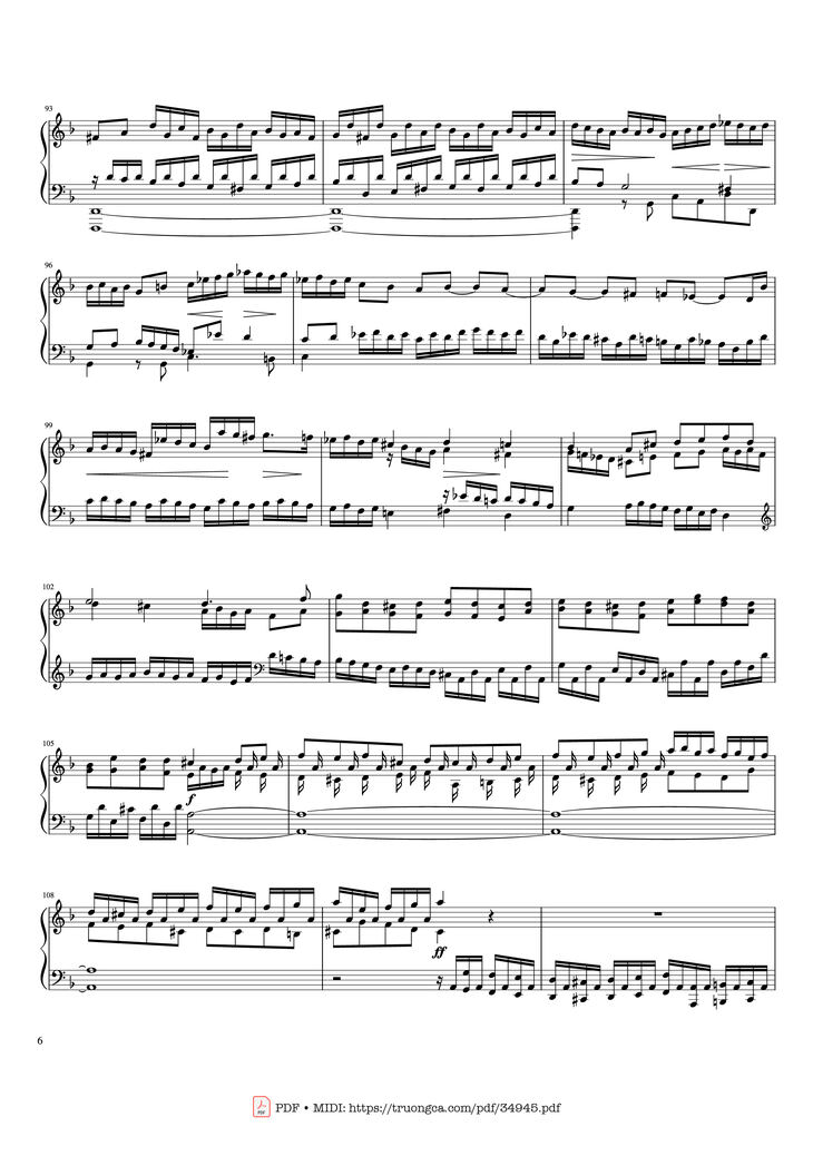 Page 6 of the piano sheet music PDF Piano - Toccata and Fugue in D Minor Piano by Johann Sebastian Bach