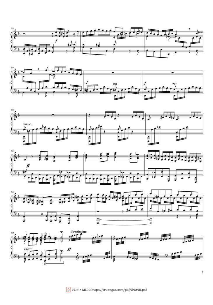 Page 7 of the piano sheet music PDF Piano - Toccata and Fugue in D Minor Piano by Johann Sebastian Bach
