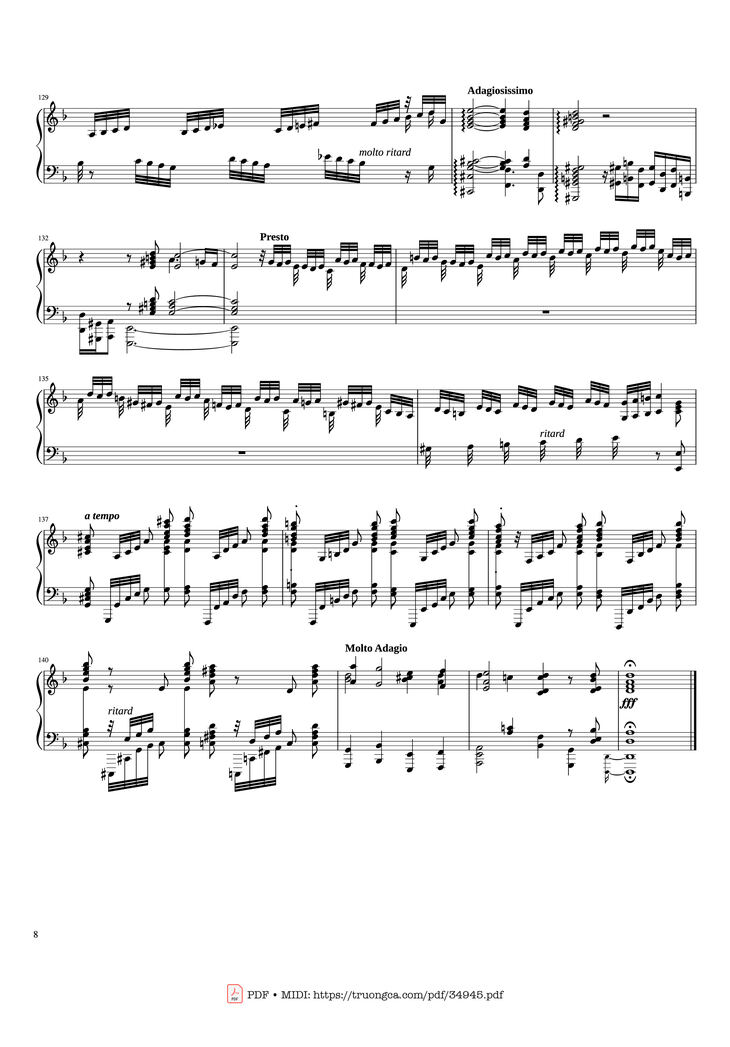 Page 8 of the piano sheet music PDF Piano - Toccata and Fugue in D Minor Piano by Johann Sebastian Bach