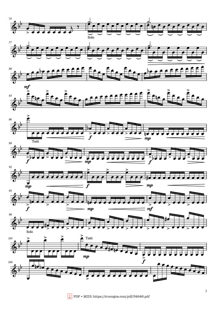Page 3 of the piano sheet music PDF - Violin Concerto in G minor, No. 2, Op. 8, RV 315 by Antonio Vivaldi