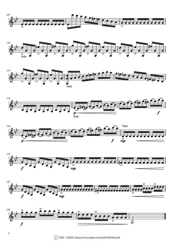 Page 4 of the piano sheet music PDF - Violin Concerto in G minor, No. 2, Op. 8, RV 315 by Antonio Vivaldi