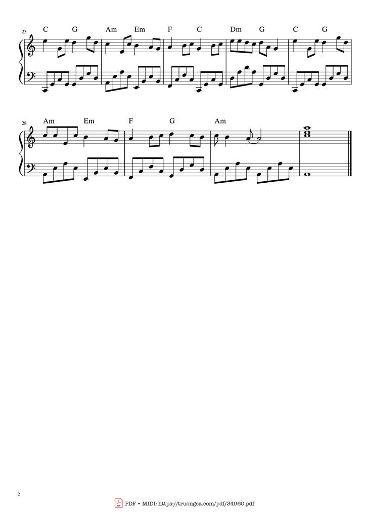 Page 2 of the piano sheet music PDF Piano - Cô bé mùa đông Piano by Phạm Toàn Thắng
