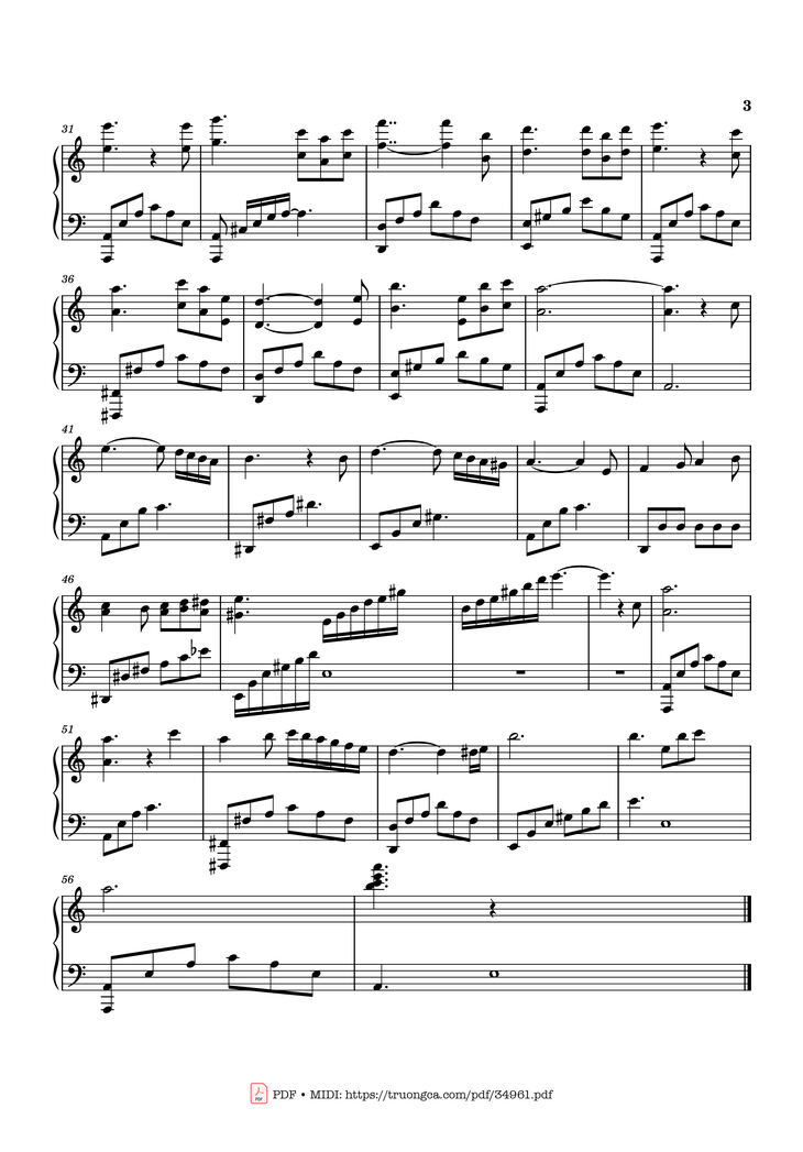 Page 3 of the piano sheet music PDF Piano - Nỗi nhớ mùa đông Piano by Phú Quang