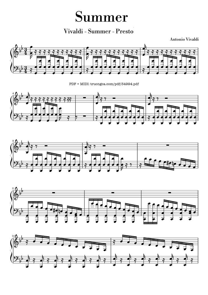Page 1 of the piano sheet music PDF Piano - Summer - Vivaldi - Presto Piano by Antonio Vivaldi