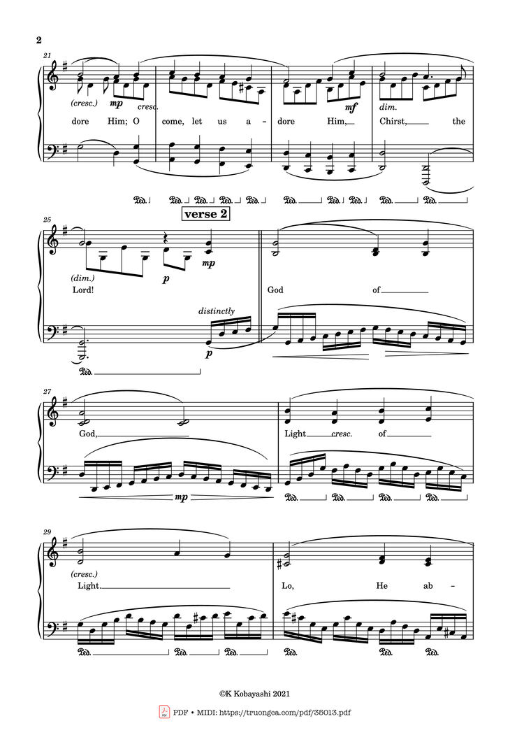 Page 2 of the piano sheet music PDF Piano - O Come, All Ye Faithful (Adeste Fideles) Piano by John Francis Wade