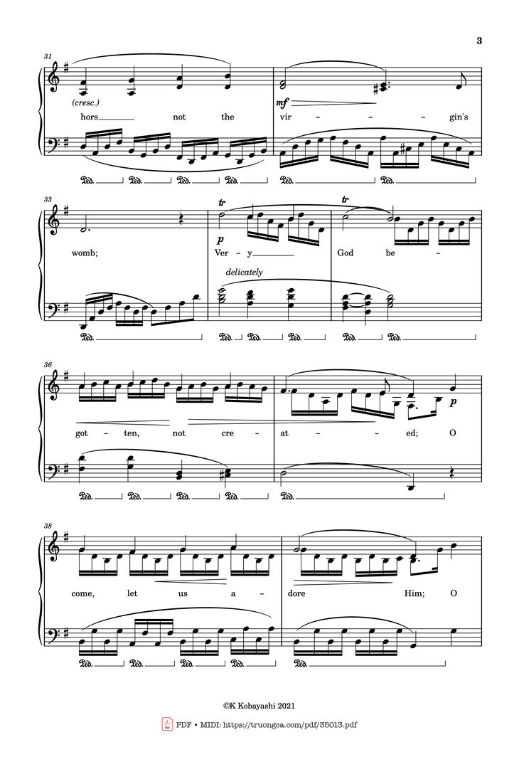 Page 3 of the piano sheet music PDF Piano - O Come, All Ye Faithful (Adeste Fideles) Piano by John Francis Wade