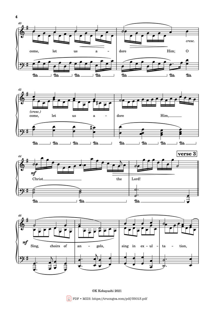 Page 4 of the piano sheet music PDF Piano - O Come, All Ye Faithful (Adeste Fideles) Piano by John Francis Wade