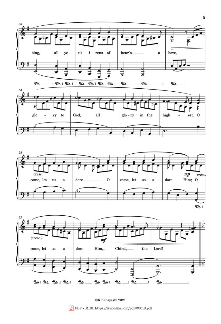 Page 5 of the piano sheet music PDF Piano - O Come, All Ye Faithful (Adeste Fideles) Piano by John Francis Wade