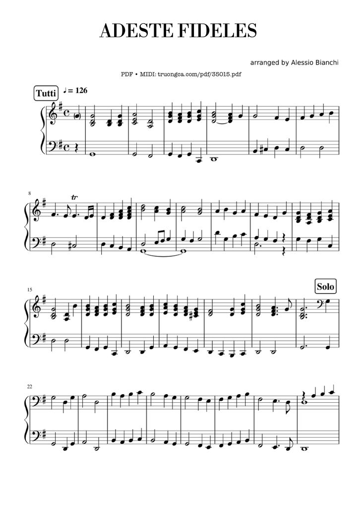 Page 1 of the piano sheet music PDF Piano - Adeste Fideles Piano by John Francis Wade