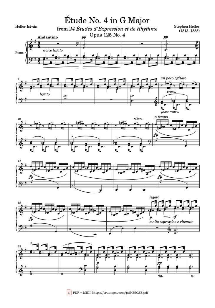 Page 1 of the piano sheet music PDF Piano - Étude No. 4 in G Major Piano by Stephen Heller