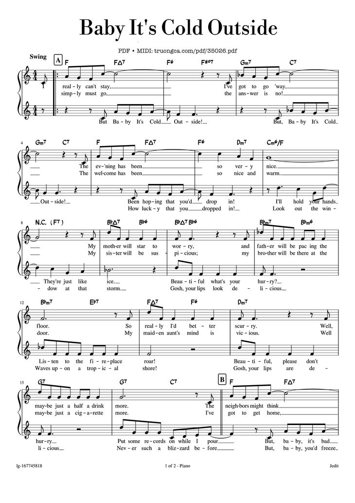 Page 1 of the piano sheet music PDF Piano - Baby It