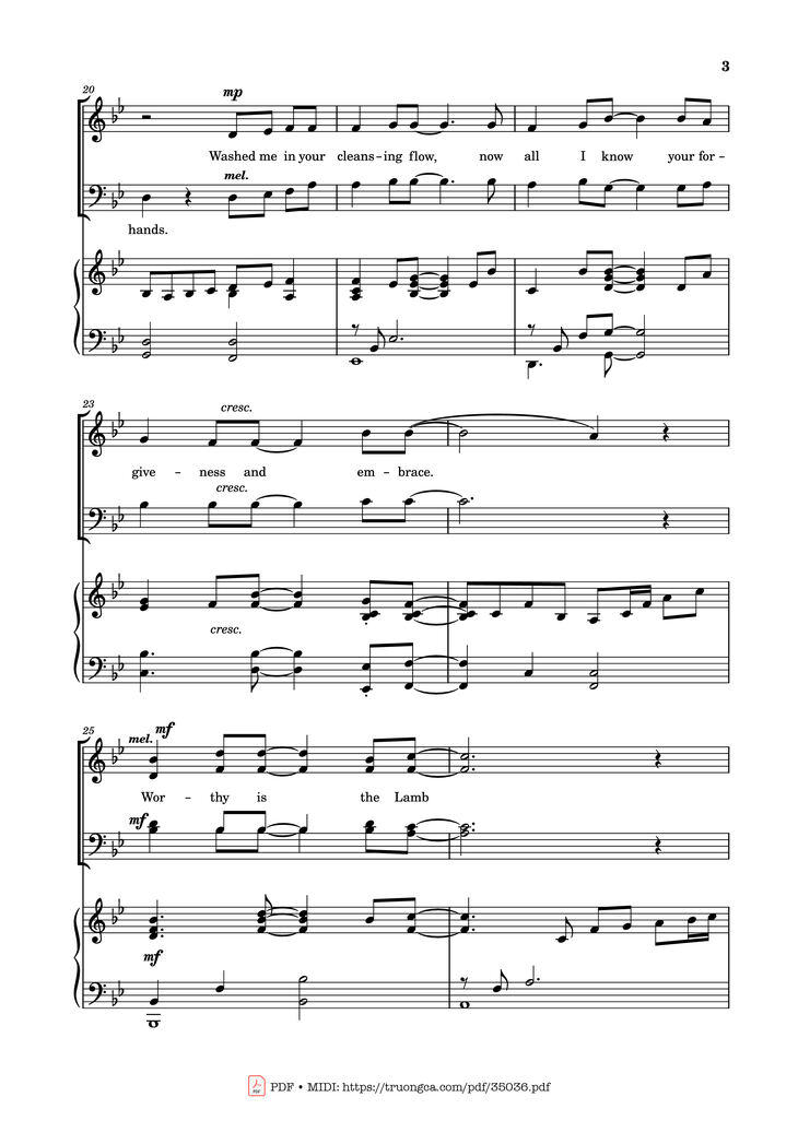 Page 3 of the piano sheet music PDF Piano - Worthy is the Lamb Piano by DARLENE ZSCHECH