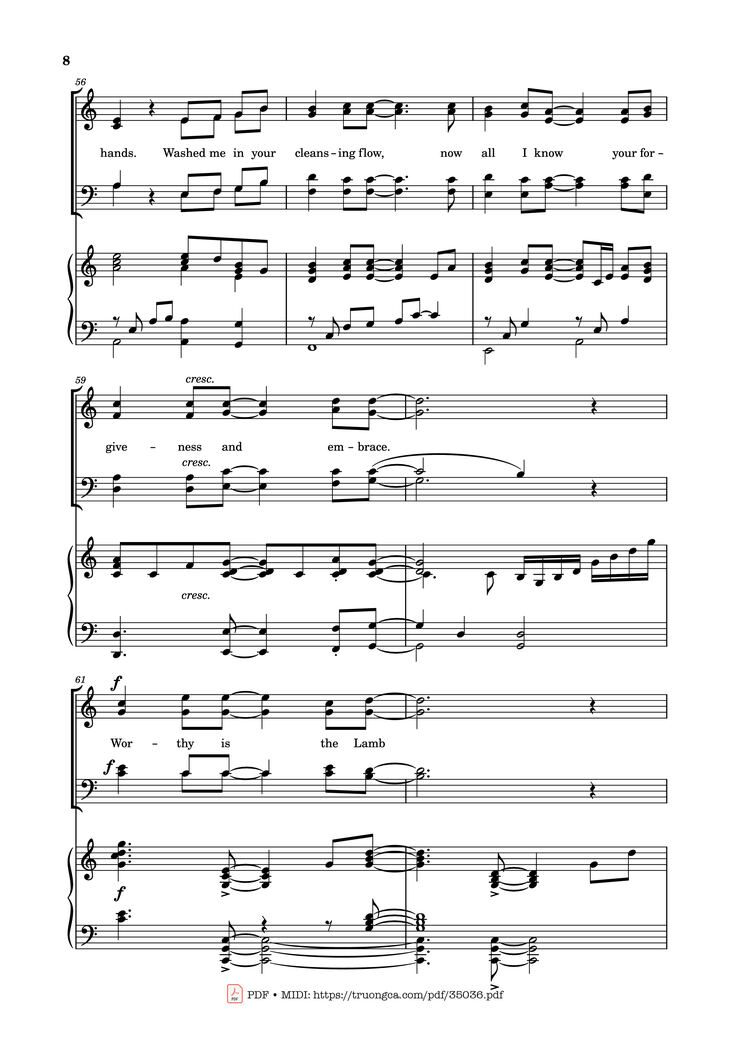 Page 8 of the piano sheet music PDF Piano - Worthy is the Lamb Piano by DARLENE ZSCHECH