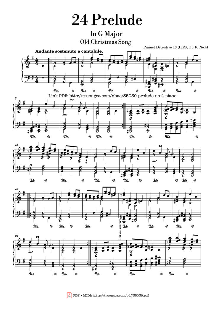 Page 1 of the piano sheet music PDF Piano - 24 Prelude No.4 In G Major (Old Christmas Song) by Pianist Detentive 13