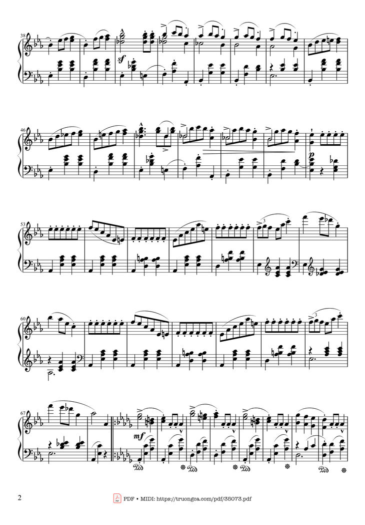 Page 2 of the piano sheet music PDF Piano - Waltz in E♭ Major, Grande Valse brillante Piano by Frédéric François Chopin