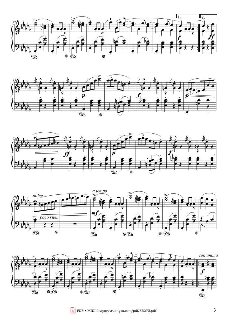 Page 3 of the piano sheet music PDF Piano - Waltz in E♭ Major, Grande Valse brillante Piano by Frédéric François Chopin